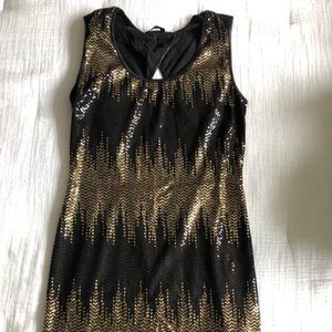 Women’s Black and Gold Sequin Party Dress | Size S